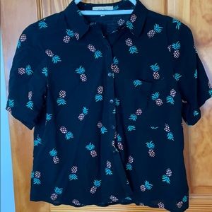 Cropped Pineapple Button Up Blouse